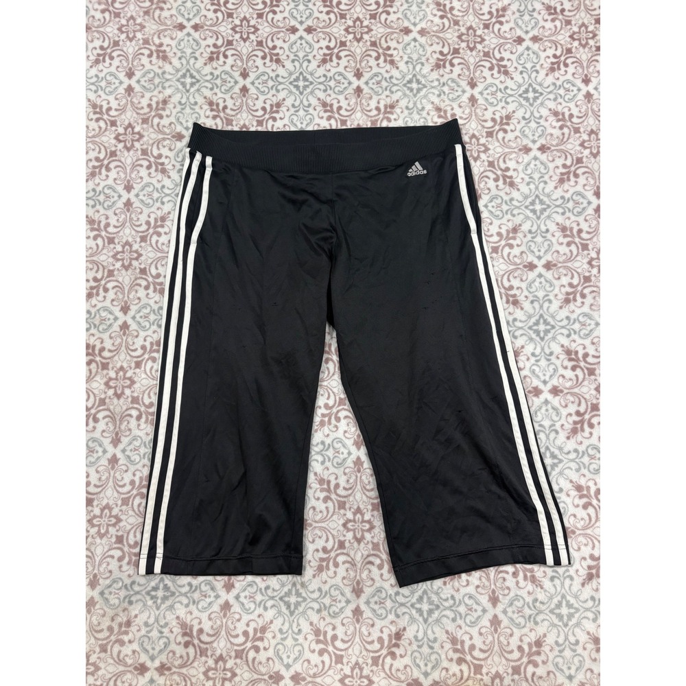 Adidas Black White 3 Stripe Cropped Track Pants Capri Mesh Athletic Womens Large